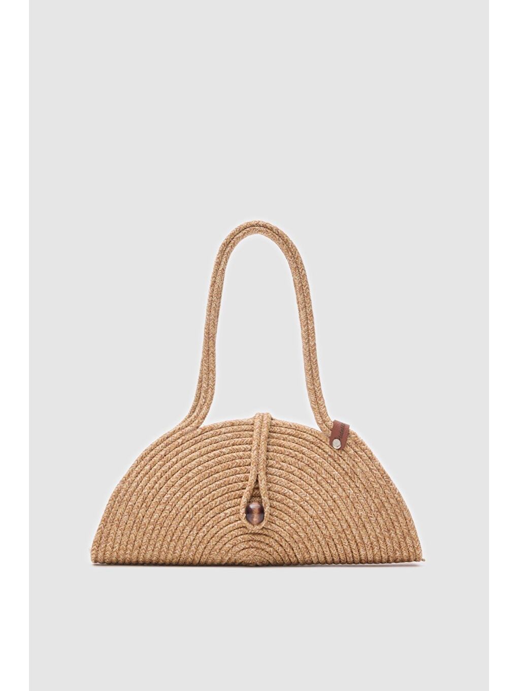 Bej Paper Düğmeli Handmade Hasır Omuz Çantası Vizon