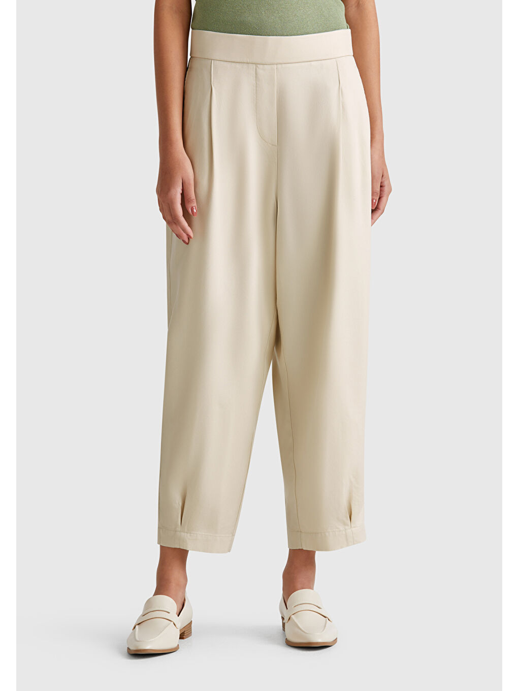 Bej Kadın Taş Rengi %100 Liyosel Beli Lastikli Balon Fit Pantolon