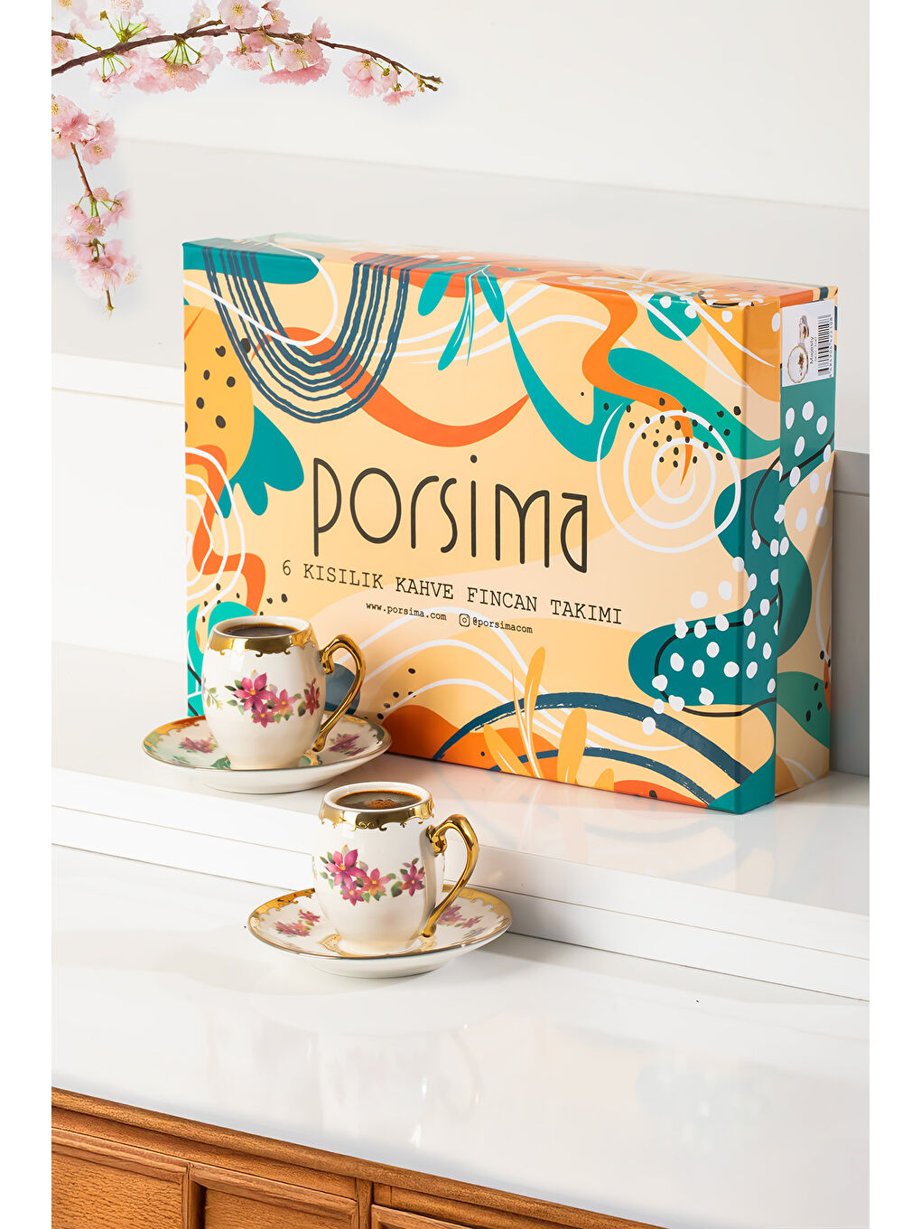 Karışık 3189 Aurora 12 Parça Yaldızlı Porselen Türk Kahve Fincan Takımı-2