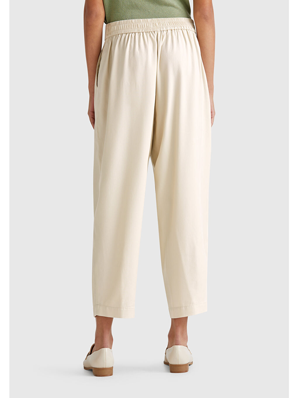 Bej Kadın Taş Rengi %100 Liyosel Beli Lastikli Balon Fit Pantolon-2