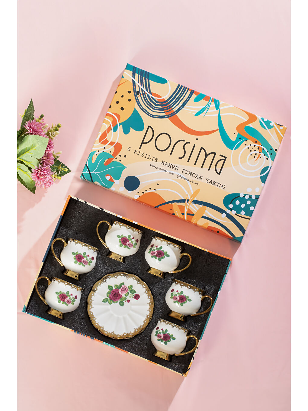 Karışık 3187 Majesty 12 Parça Yaldızlı Porselen Türk Kahve Fincan Takımı-2