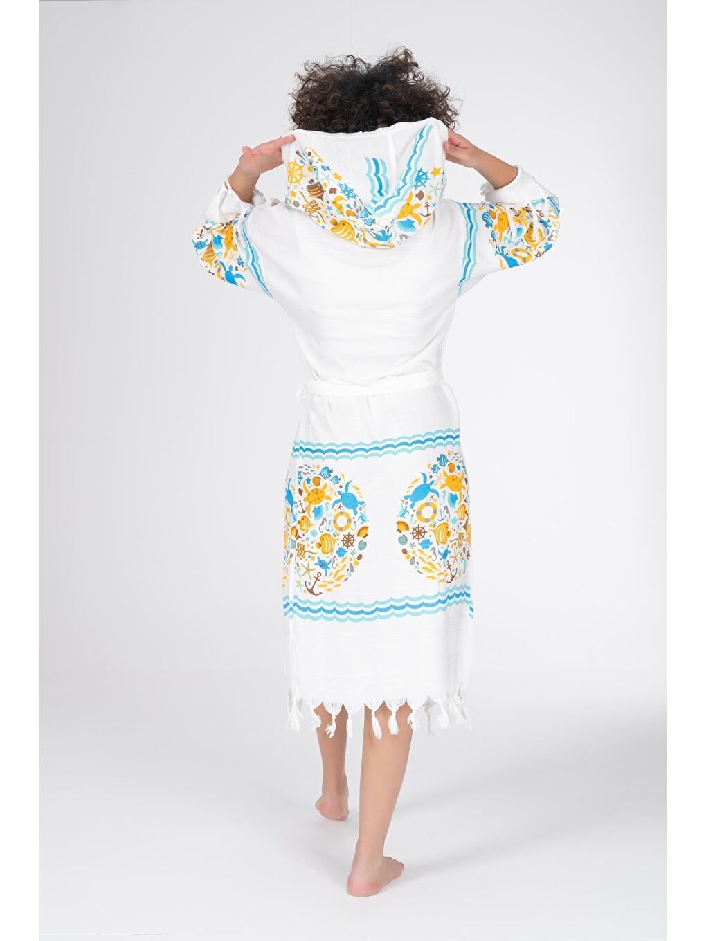 Ekru Baskılı Bambu Peştemal Sabahlık Bornoz BLUEMARIN/XL-1