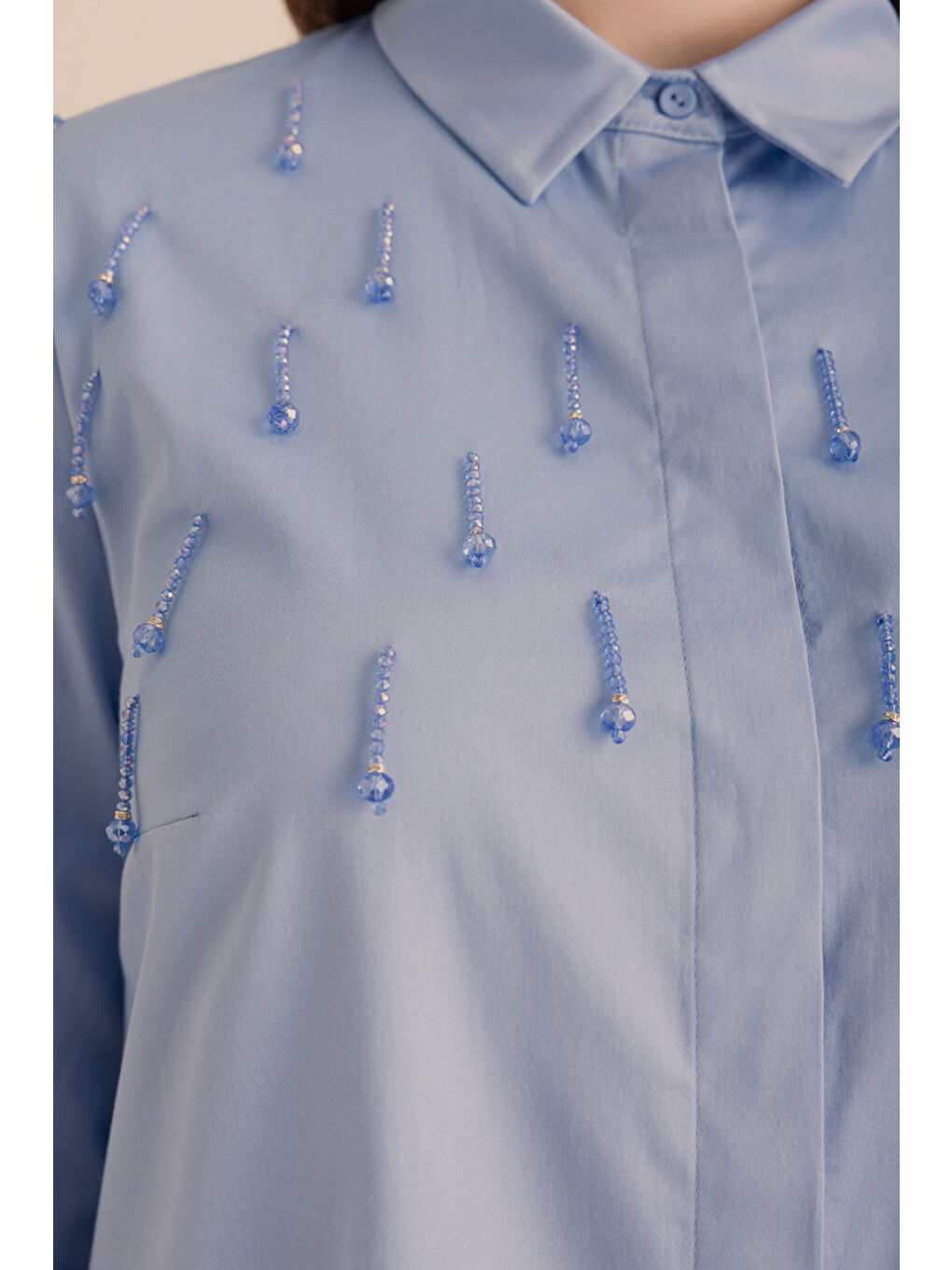 Mavi İşlemeli Pamuk Gömlek-2
