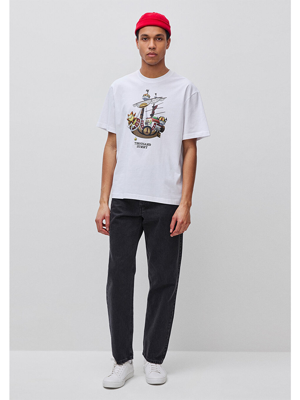 Erkek Beyaz Mix  %100 Pamuk Grafik Baskılı Logo Etiketli Bisiklet Yaka T-Shirt-2