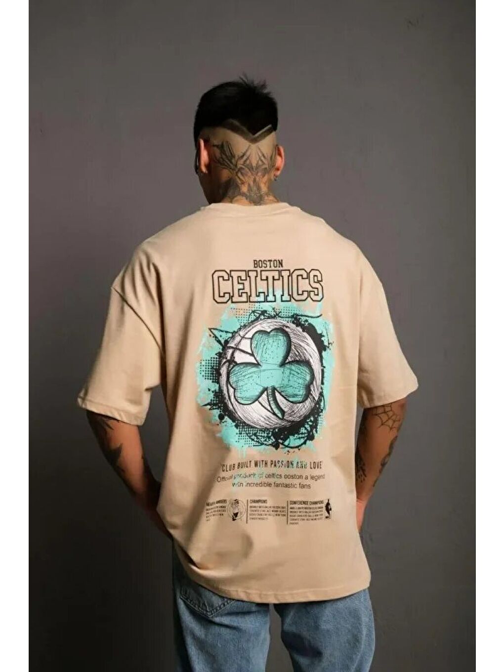 Erkek Sırt Baskılı T-shirt - Bej-2