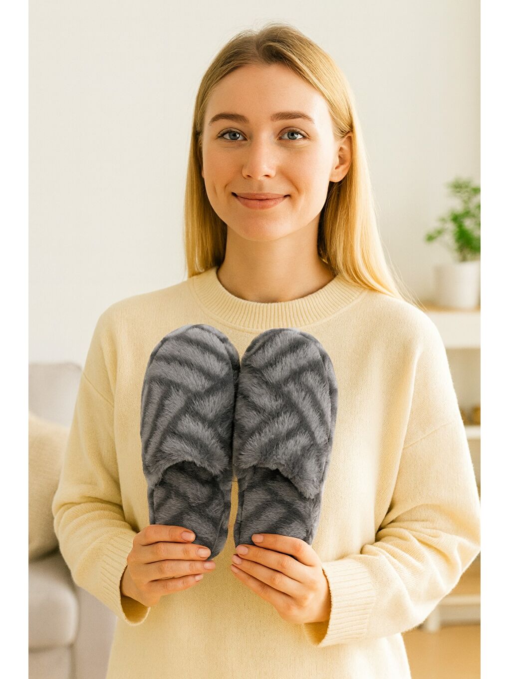 Siyah TERRA Kapalı Kadın Ev Terliği Günlük Rahat Kışlık Terlik-5