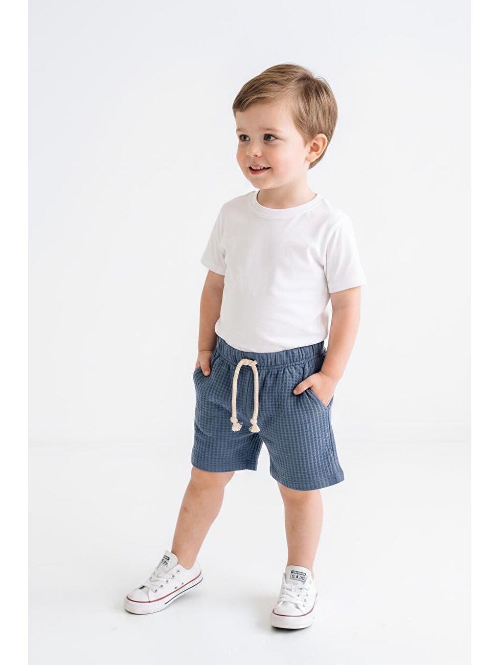 İndigo Elastanlı Kabartma Çizgili 2li Şort Paket-1