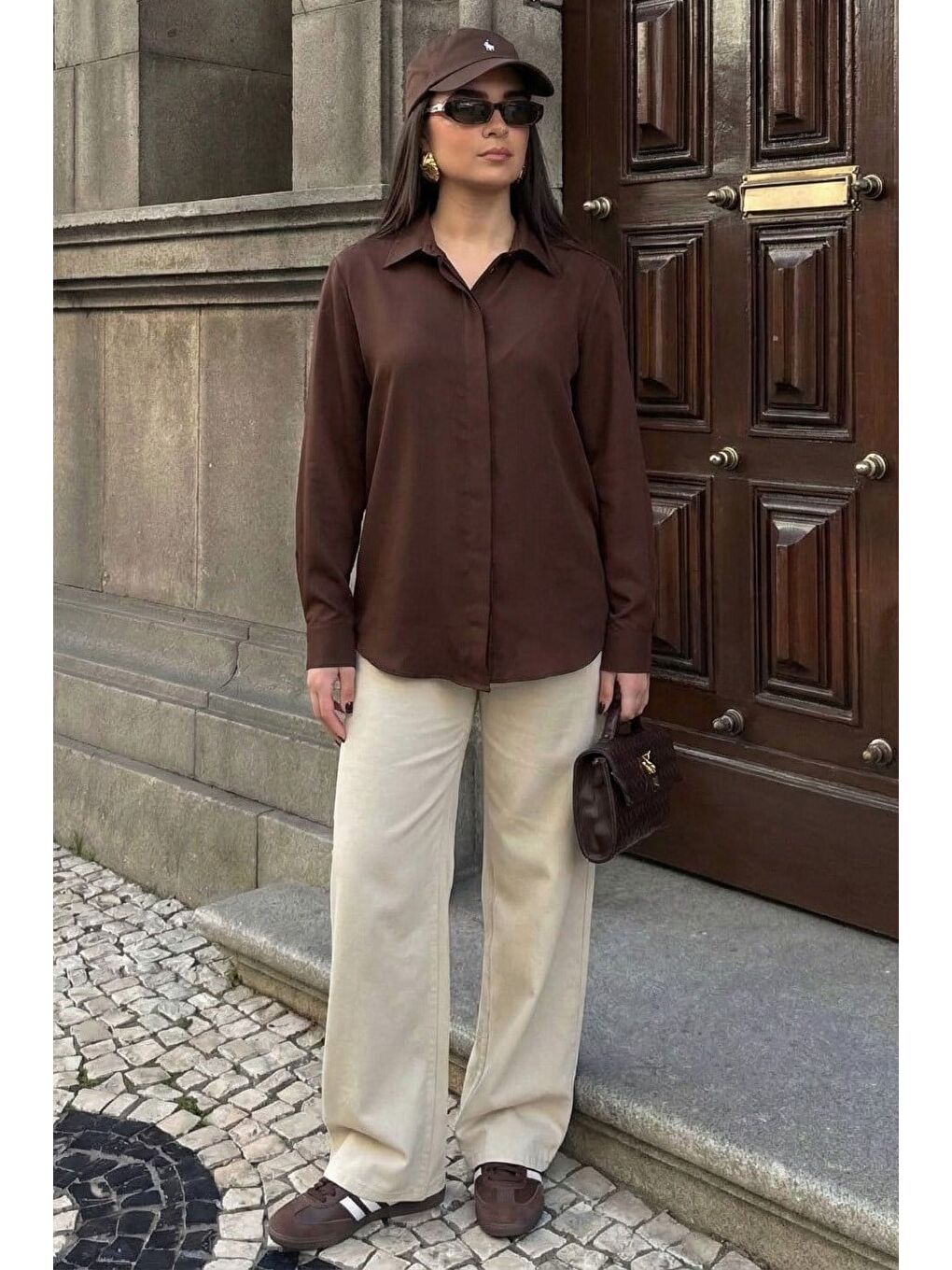 Kahverengi Modern Kesim Kadın Gömlek Mg2674