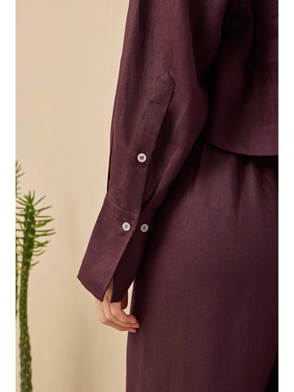 Keten Crop Gömlek Bordo-2