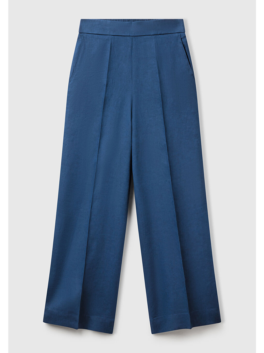 Mavi Kadın Denim %100 Keten Yan Cepli Arka Beli Lastikli Palazzo Pantolon-1