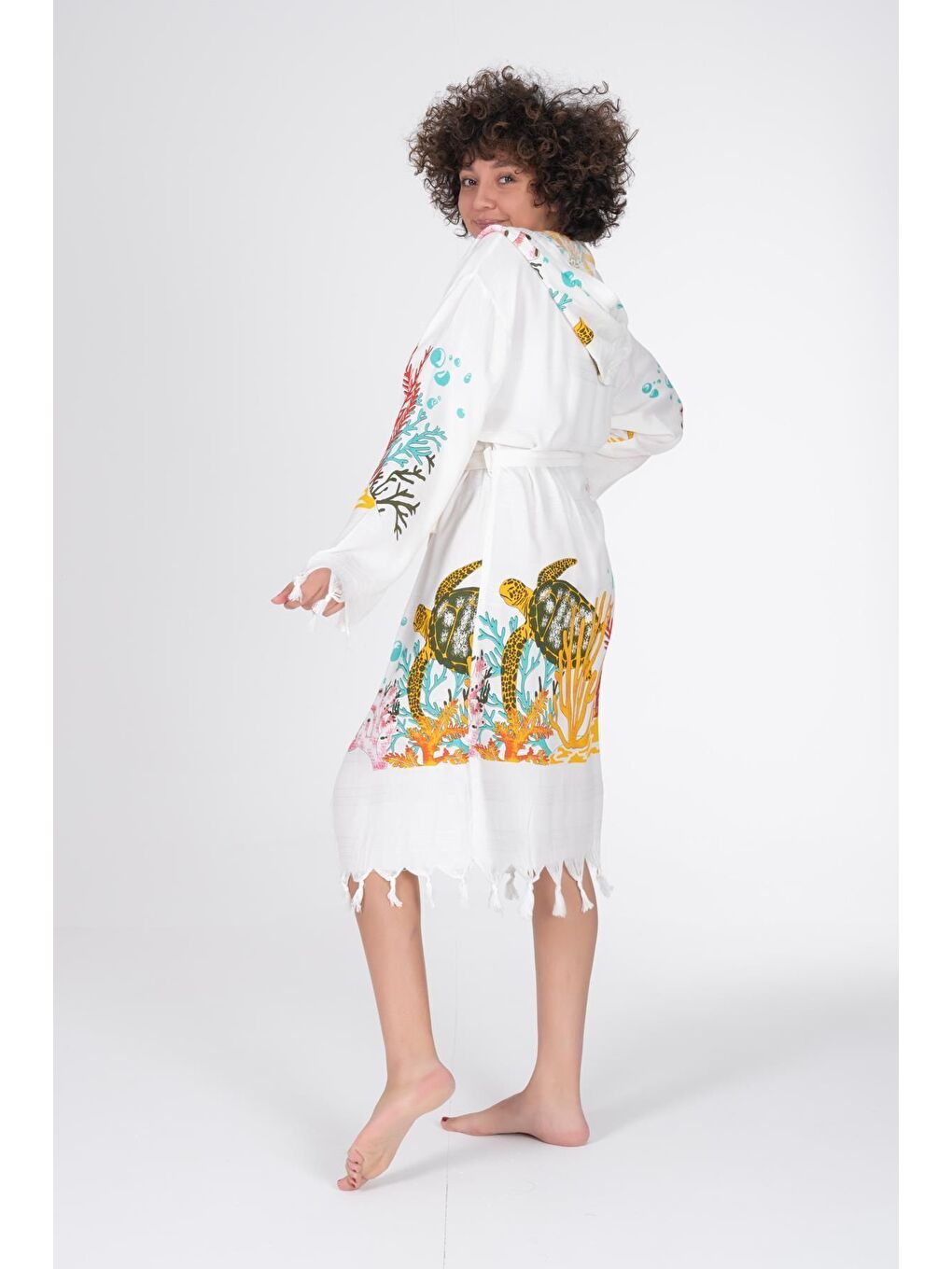 Ekru Baskılı Bambu Peştemal Sabahlık Bornoz CARETTACARETTA/S