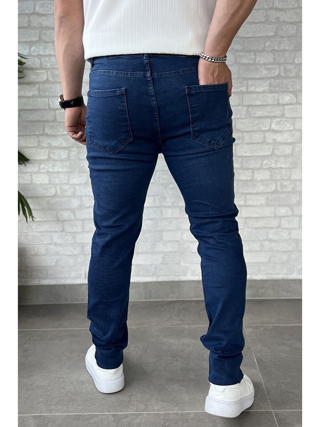 Lacivert Erkek Fermuarlı Elastanlı Jean Pantolon-2