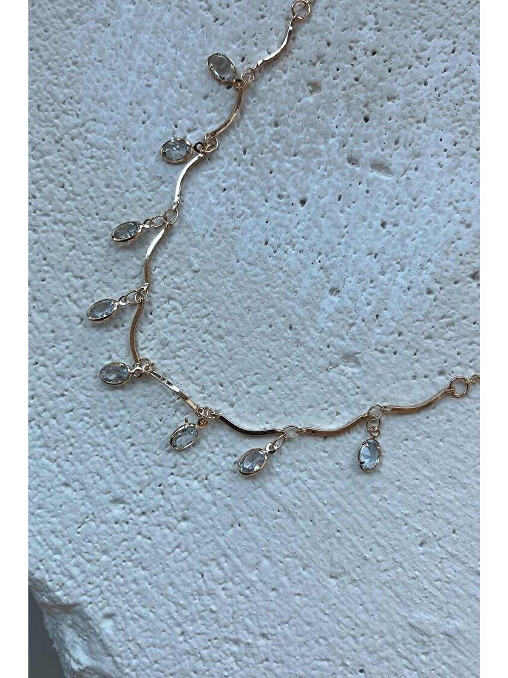 Elips Taşlı Kolye Açık Sarı-1