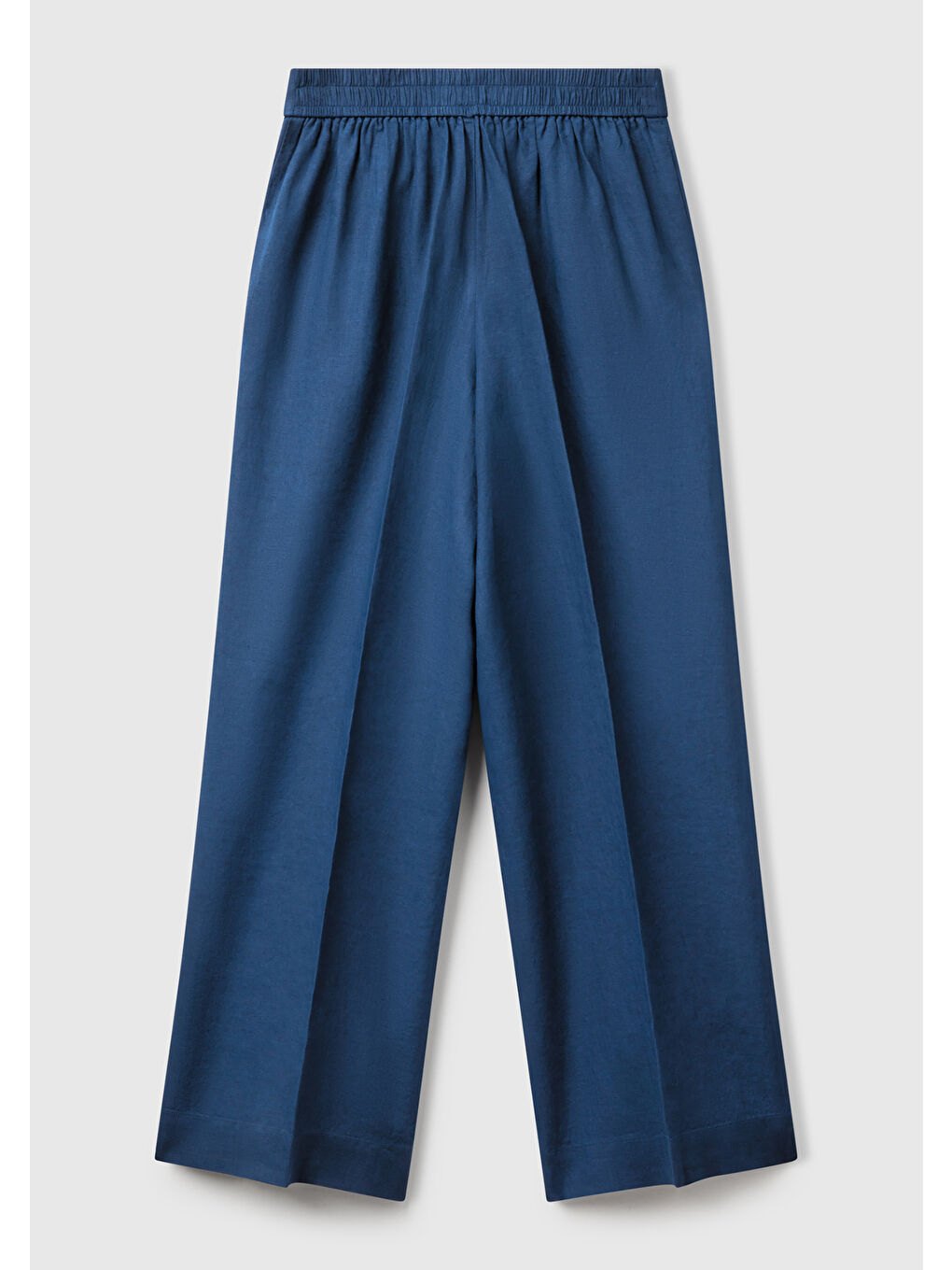 Mavi Kadın Denim %100 Keten Yan Cepli Arka Beli Lastikli Palazzo Pantolon-3