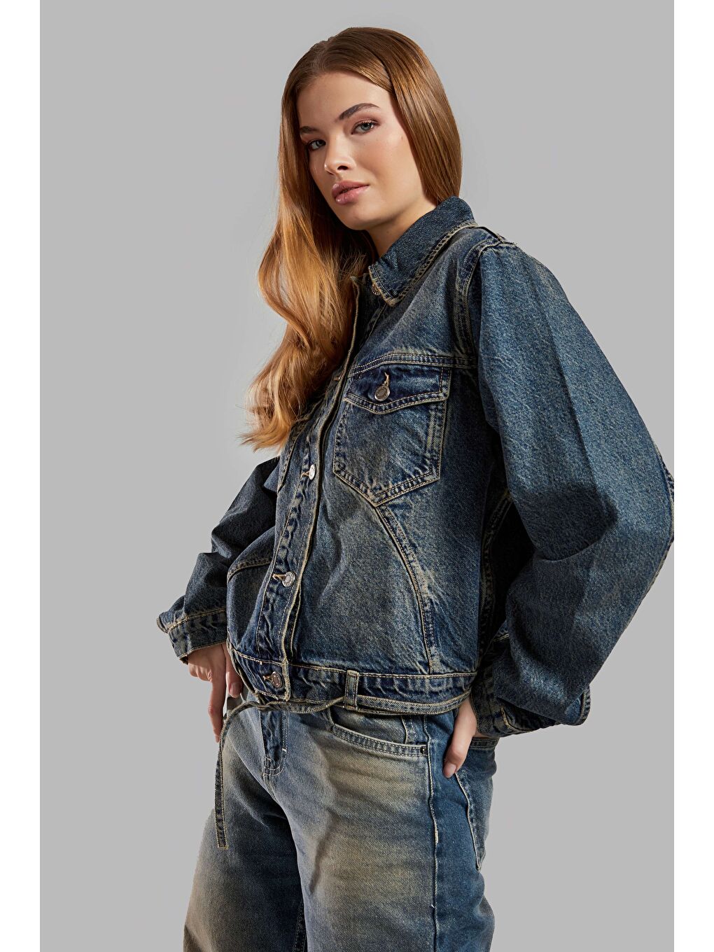 It's Basic Mavi Kadın T Jean Rengi 2w48 Bol Kesim Crop Denim Ceket - 1