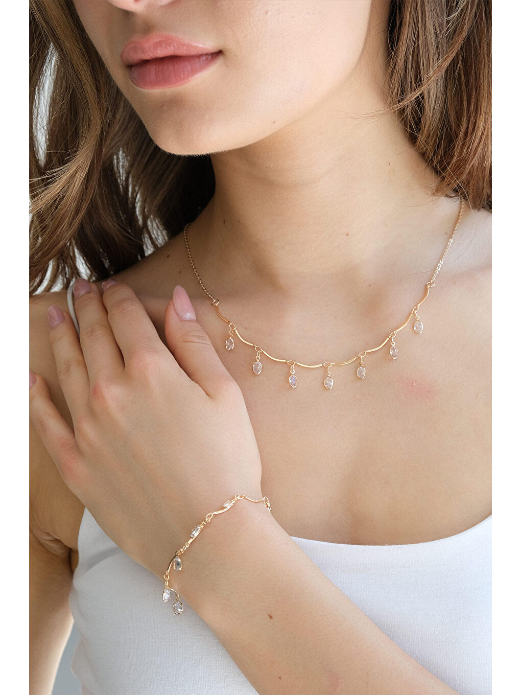 Elips Taşlı Kolye Açık Sarı-2