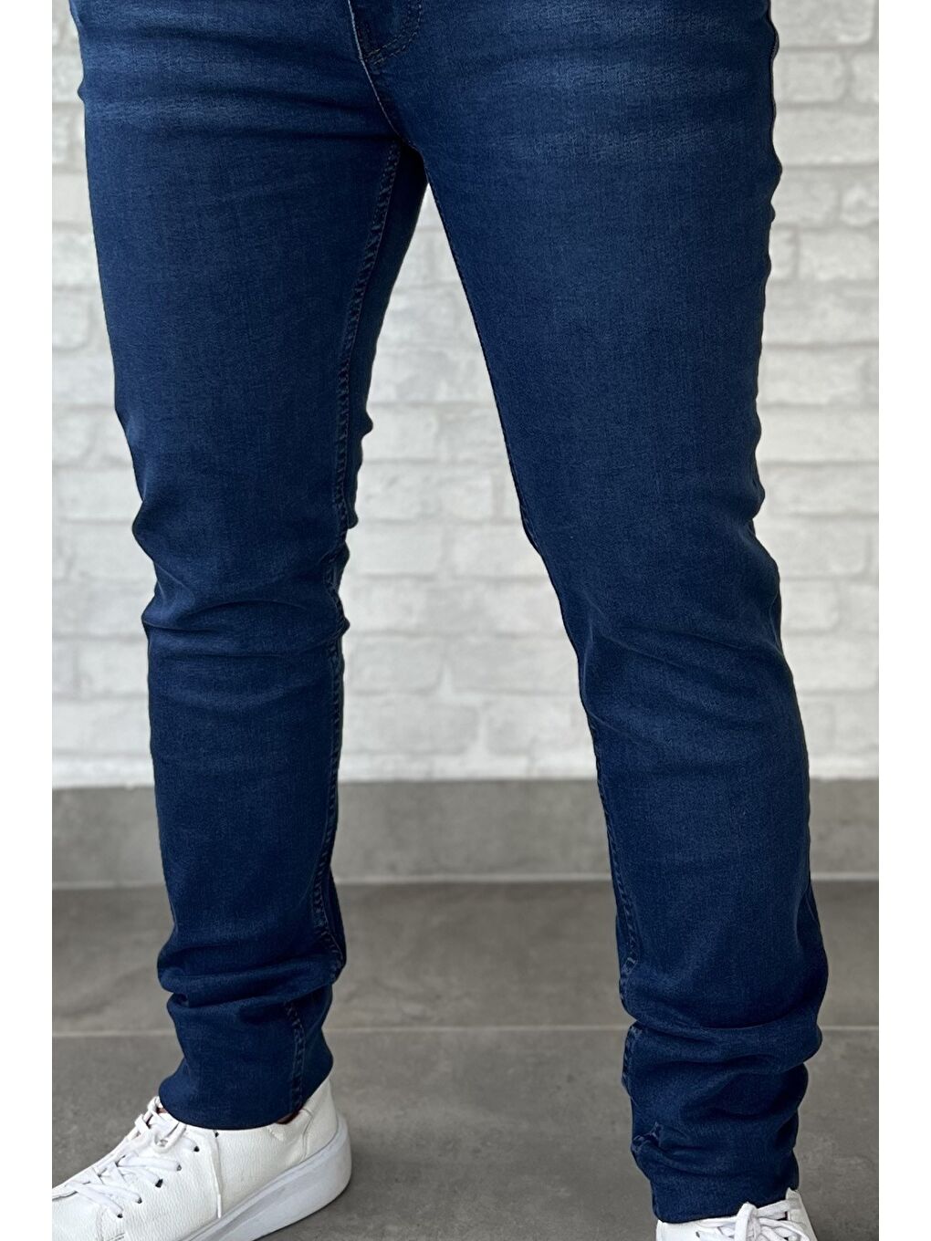 Lacivert Erkek Fermuarlı Elastanlı Jean Pantolon-3