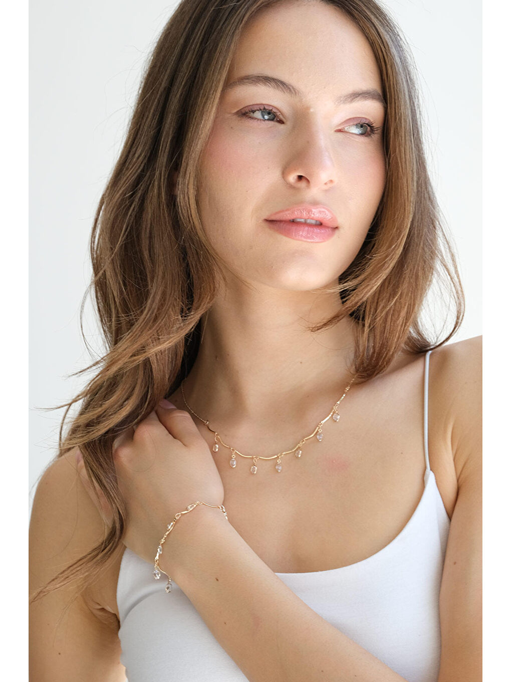 Elips Taşlı Kolye Açık Sarı-3