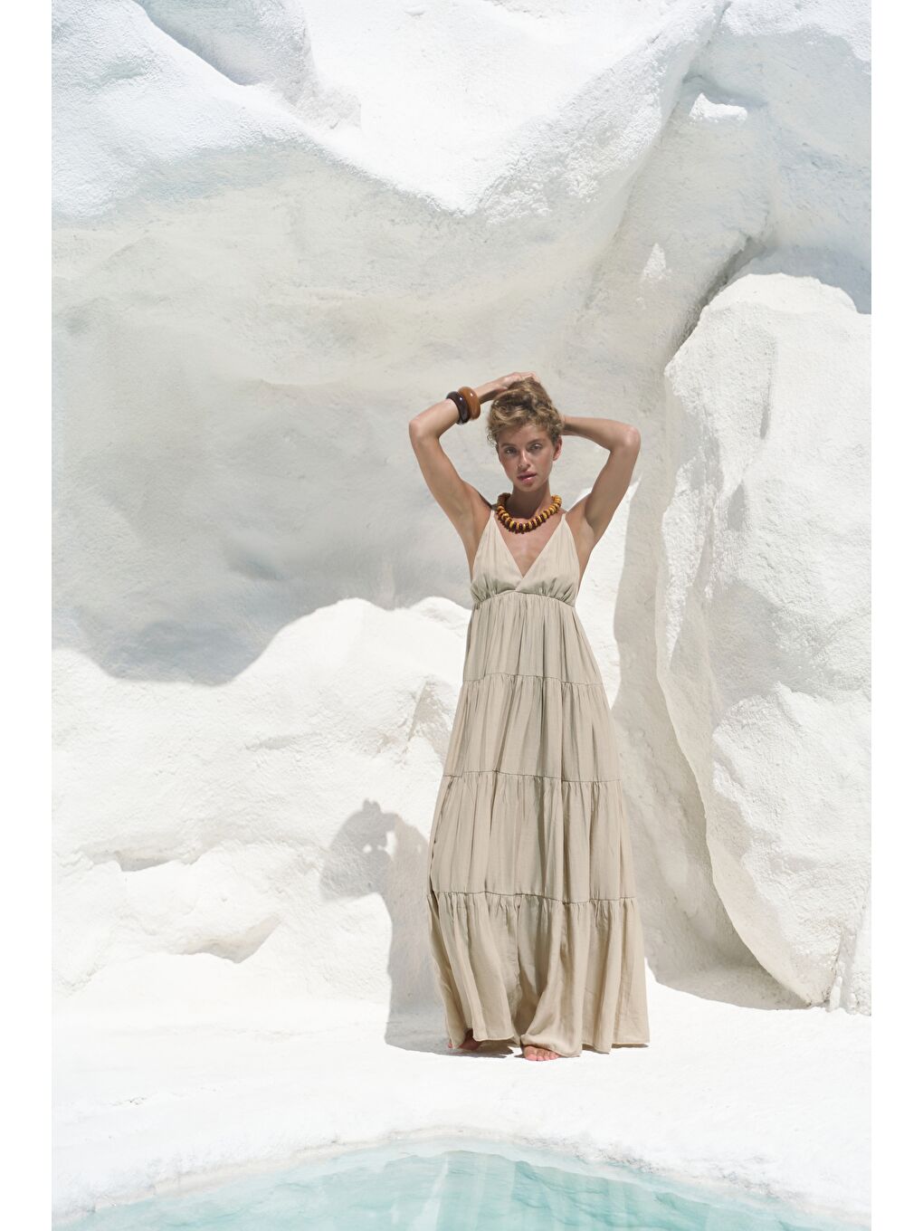 Siena Haki Askılı Uzun Elbise-1