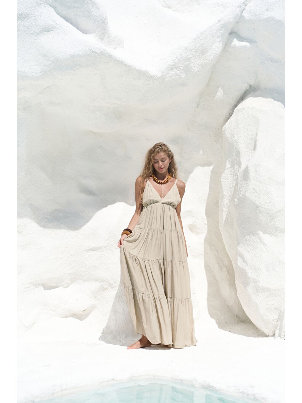 Siena Haki Askılı Uzun Elbise-2