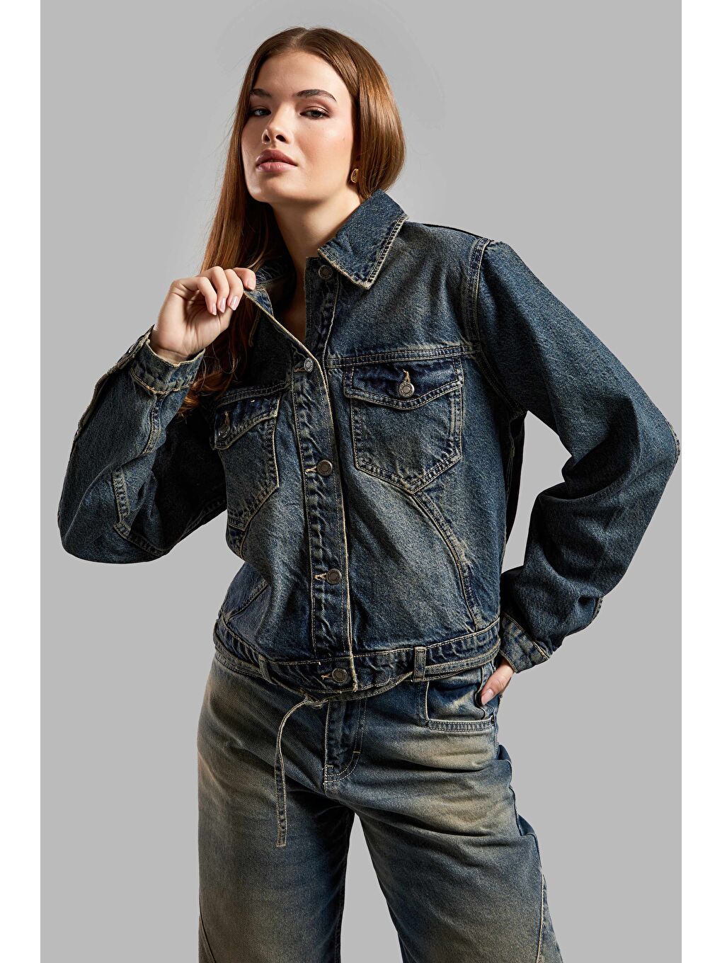 It's Basic Mavi Kadın T Jean Rengi 2w48 Bol Kesim Crop Denim Ceket - 4