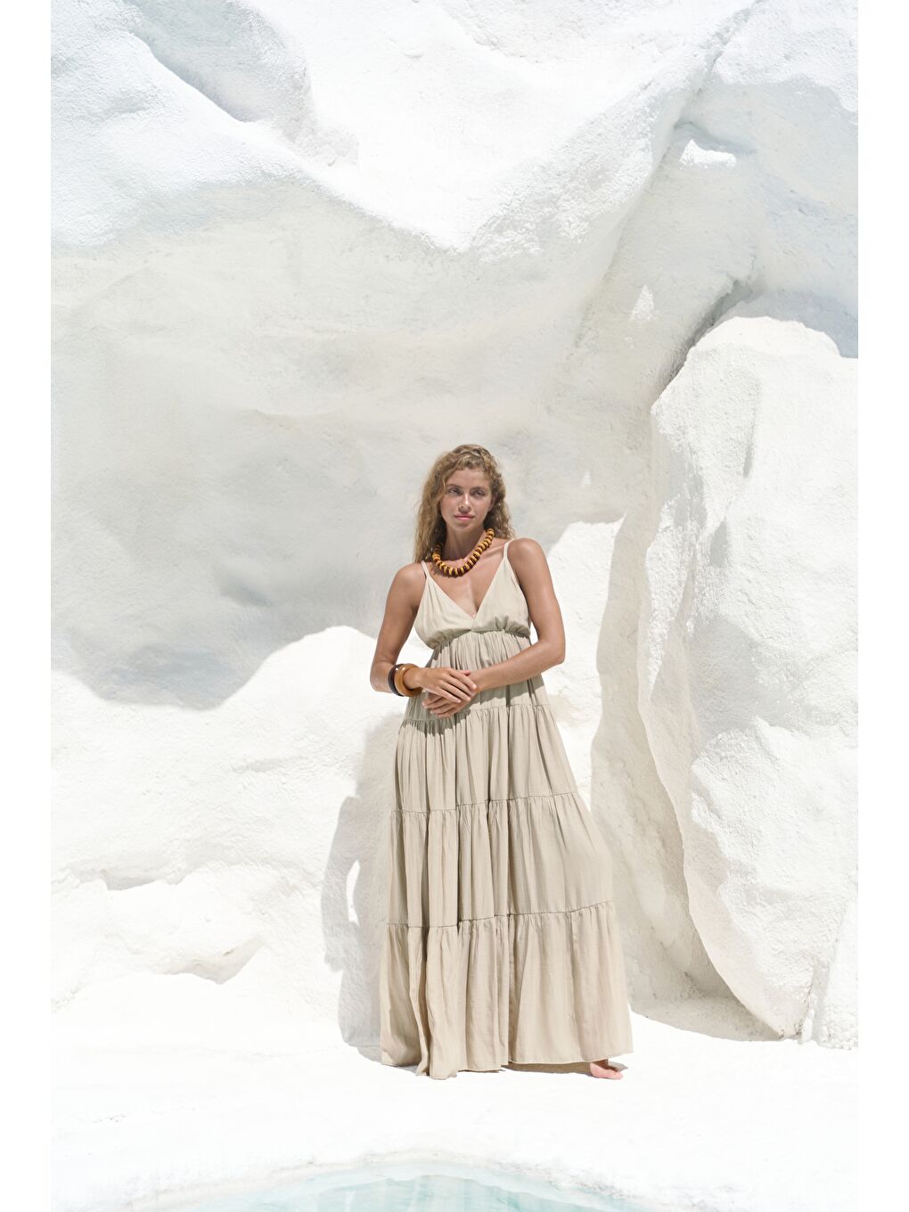 Siena Haki Askılı Uzun Elbise-3