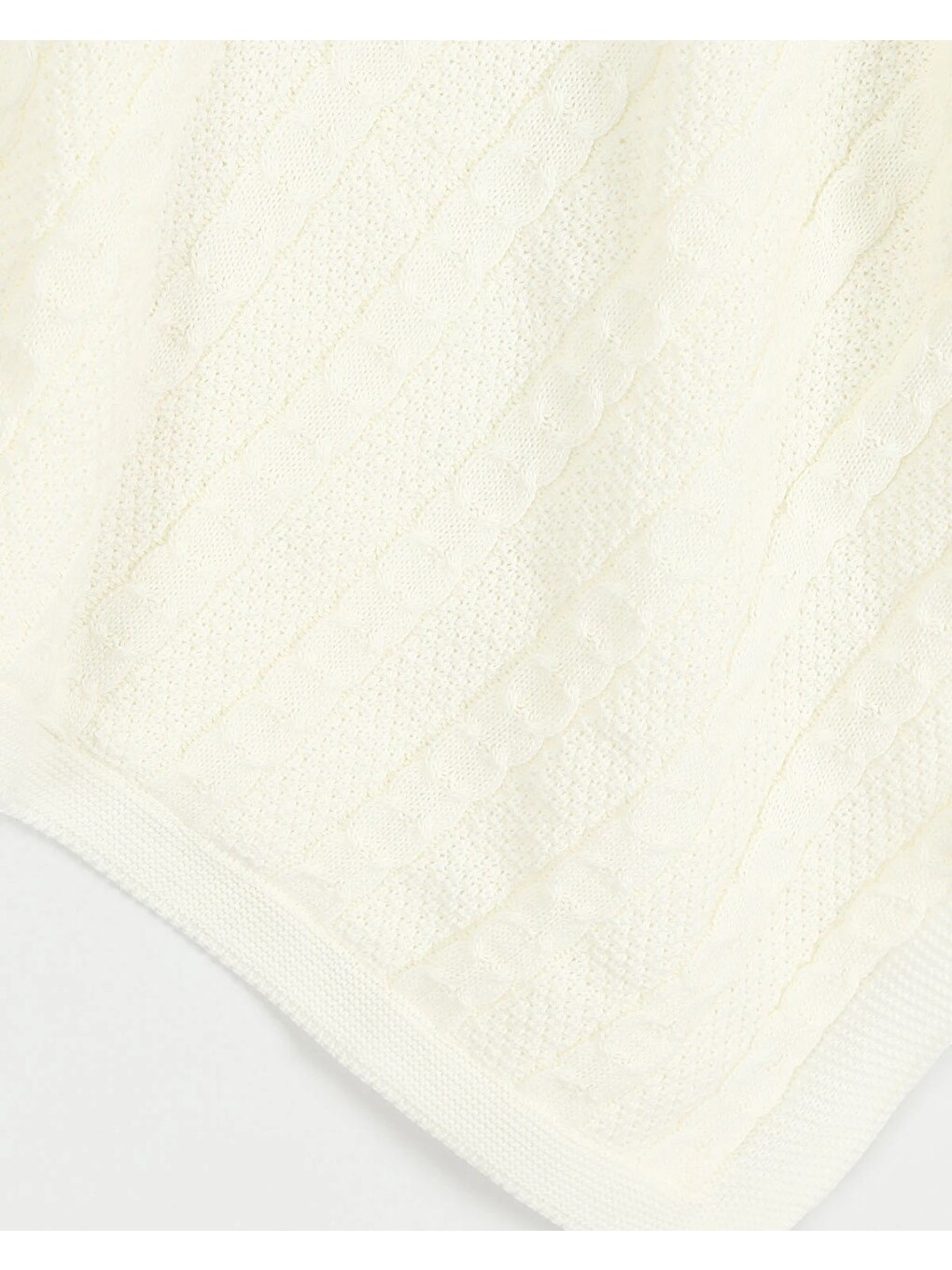 Ekru 90x90 Cm Kışlık Welsoft Triko Zincir Desenli Bebek Battaniyesi L Nefes Alan Yapı-2