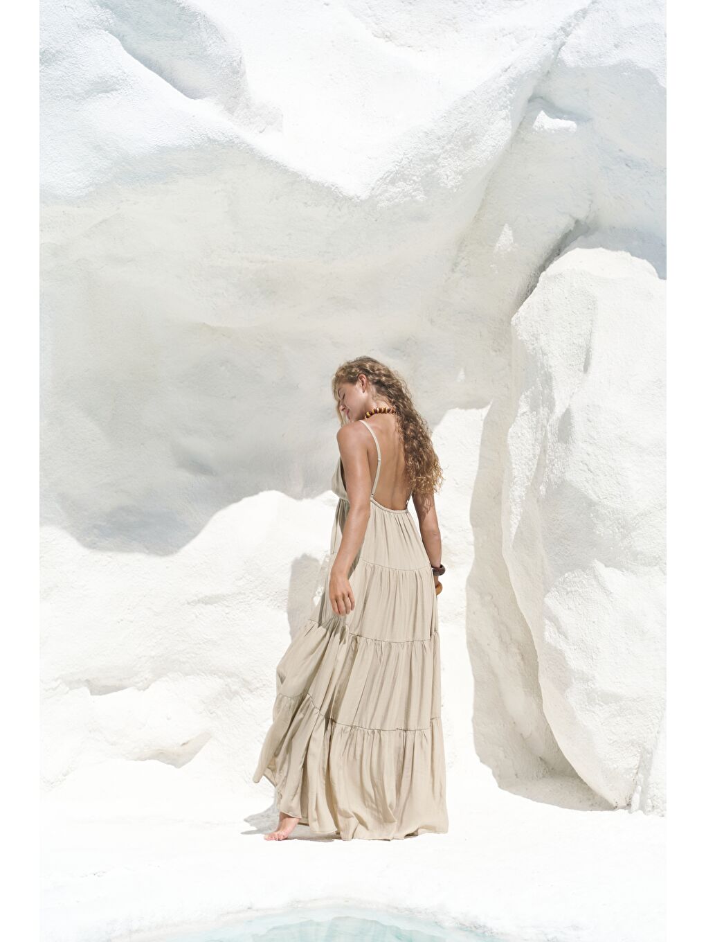 Siena Haki Askılı Uzun Elbise-5