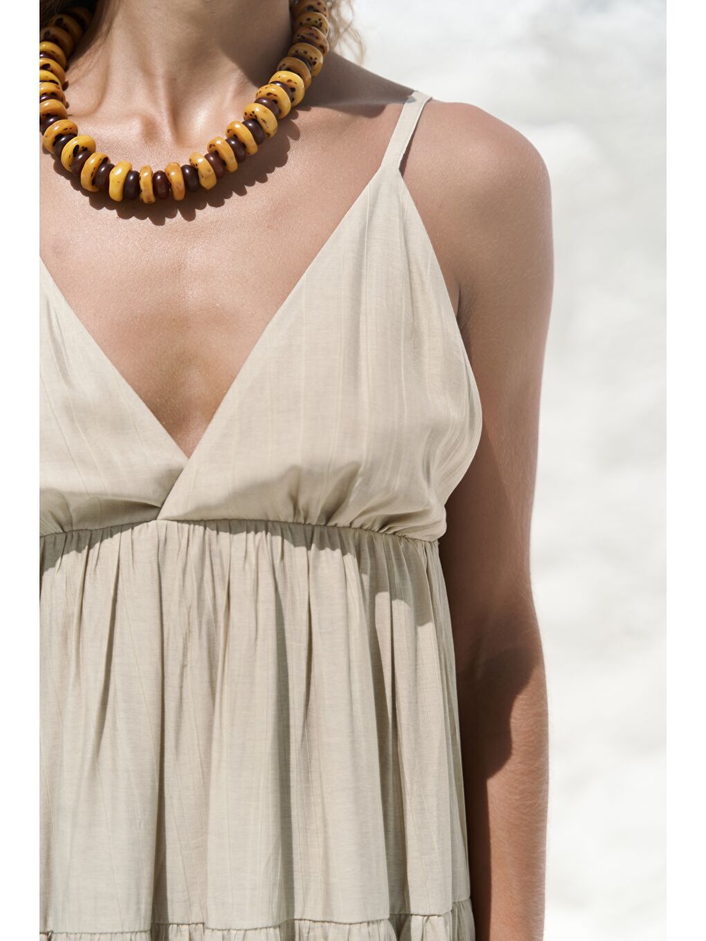 Siena Haki Askılı Uzun Elbise-6