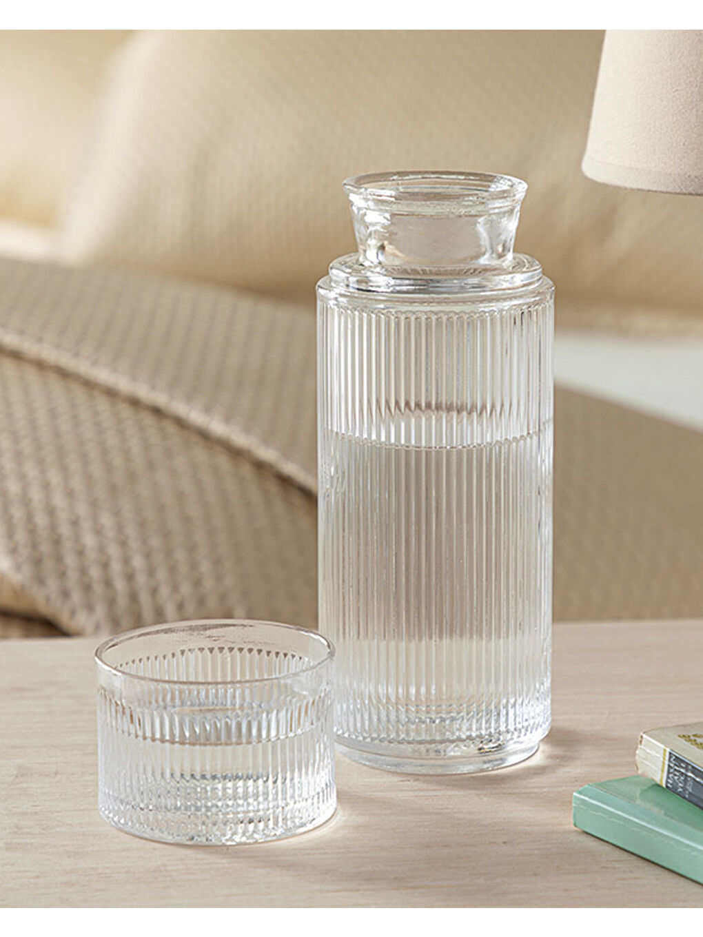 Renksiz Striped Cam Başucu Sürahi Şeffaf-1