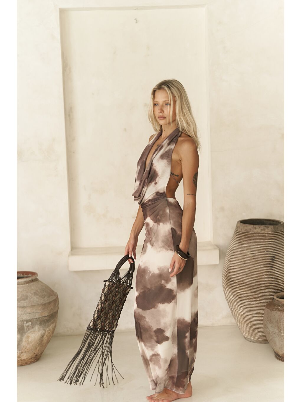 Kahverengi Galagher Degaje Kahve Uzun Elbise-2