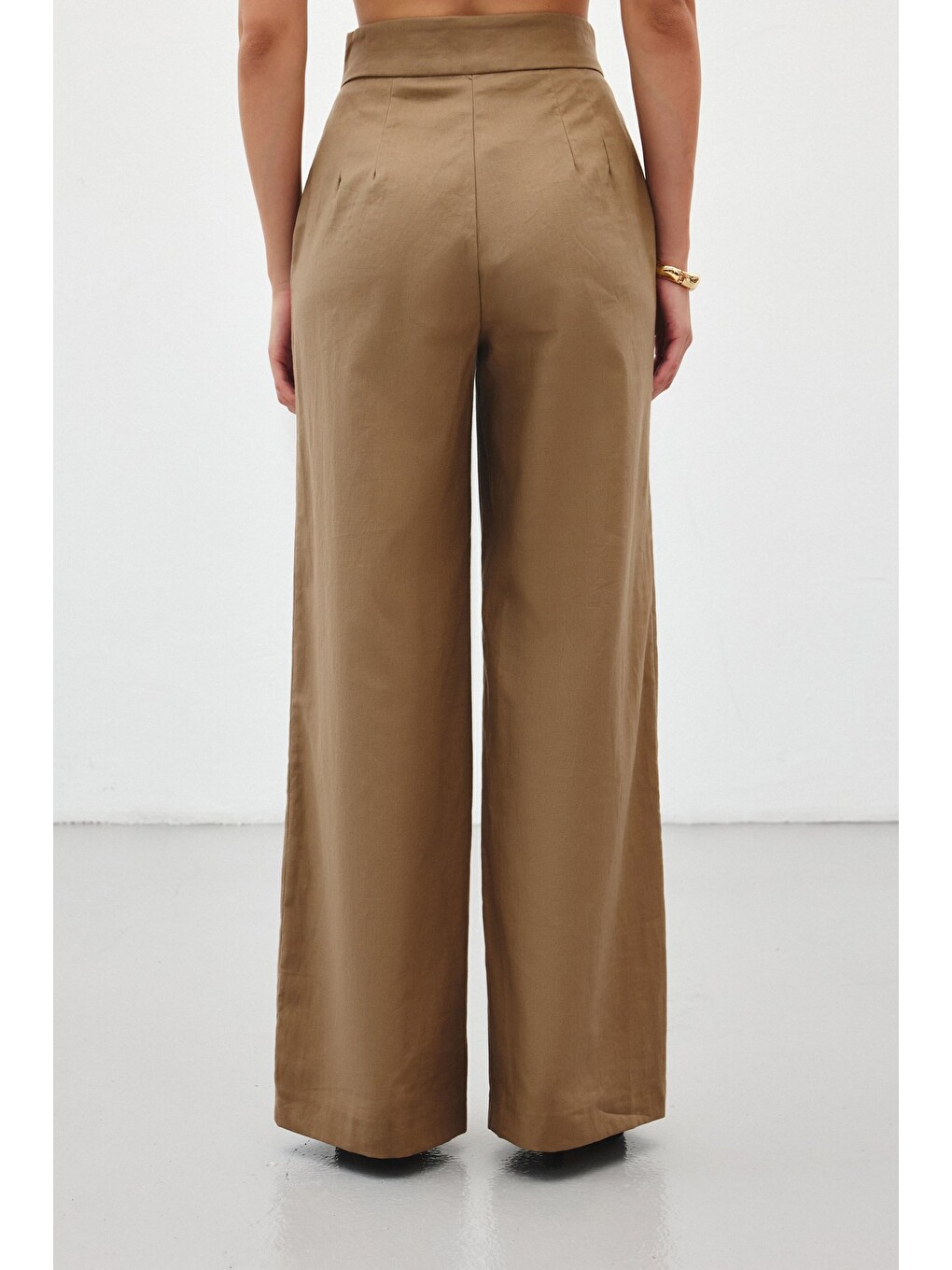 Kahverengi Bol Paça Keten Pantolon - Camel-7