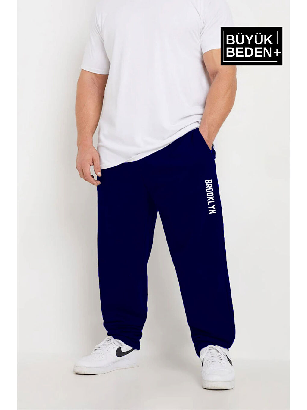 Lacivert Brooklyn Baskılı İnce Erkek Büyük Beden Eşofman Altı SPR25BEA54-1