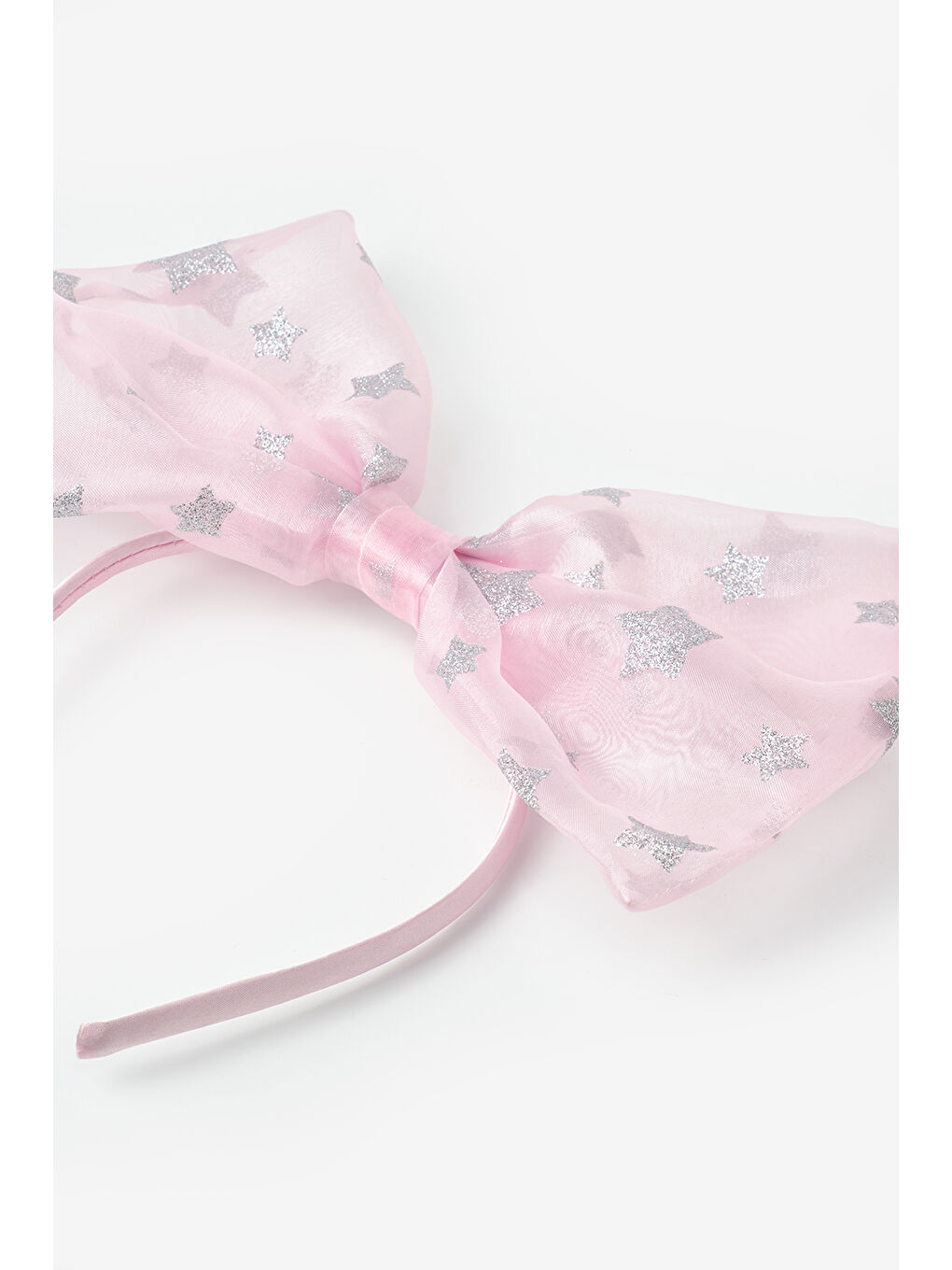 Pembe Yıldız Desenli Organze Fiyonk Kız Çocuk Taç-1