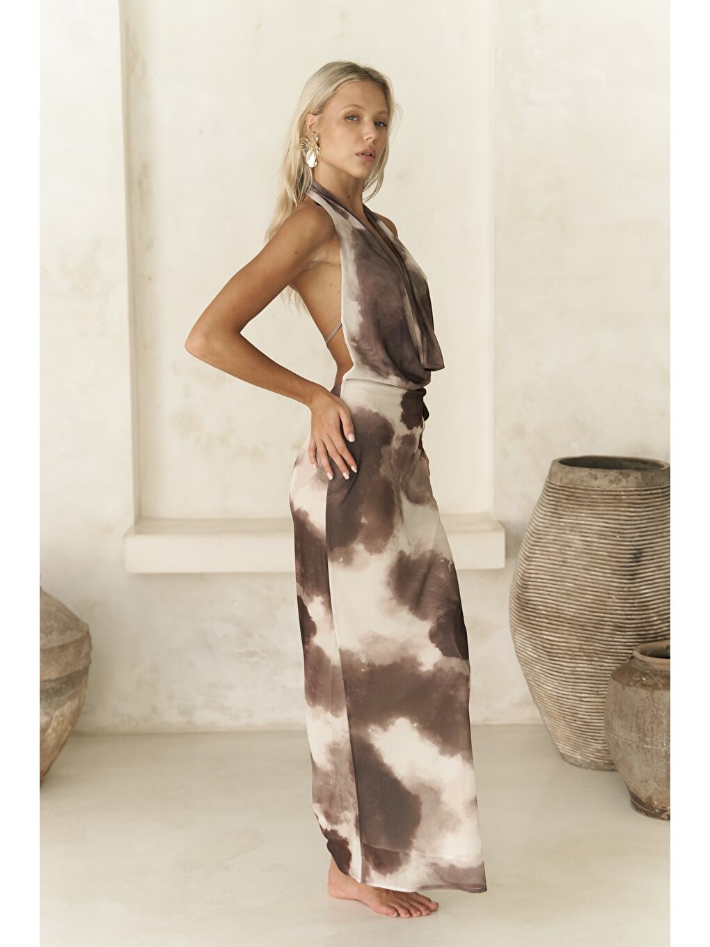 Kahverengi Galagher Degaje Kahve Uzun Elbise-3