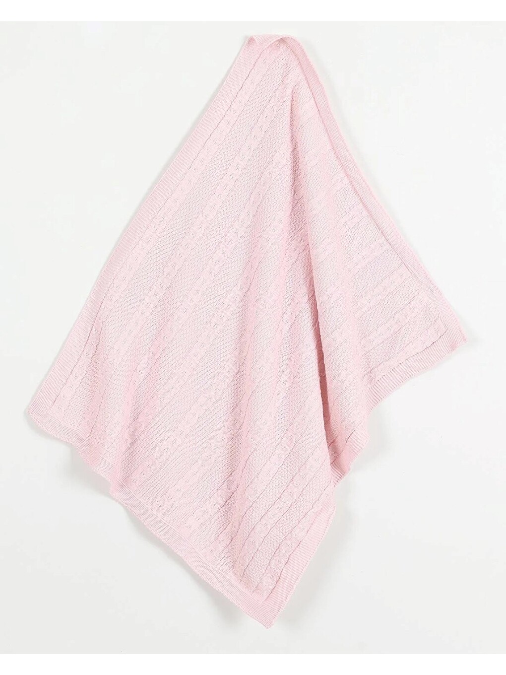 Pembe 90x90 Cm Kışlık Welsoft Triko Zincir Desenli Bebek Battaniyesi L Nefes Alan Yapı