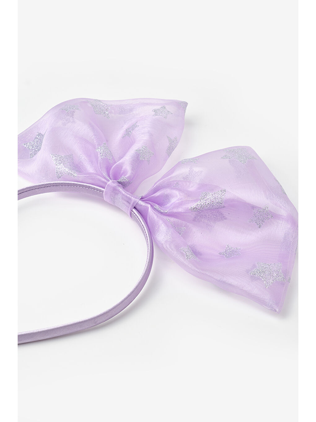 Lila Yıldız Desenli Organze Fiyonk Kız Çocuk Taç-1