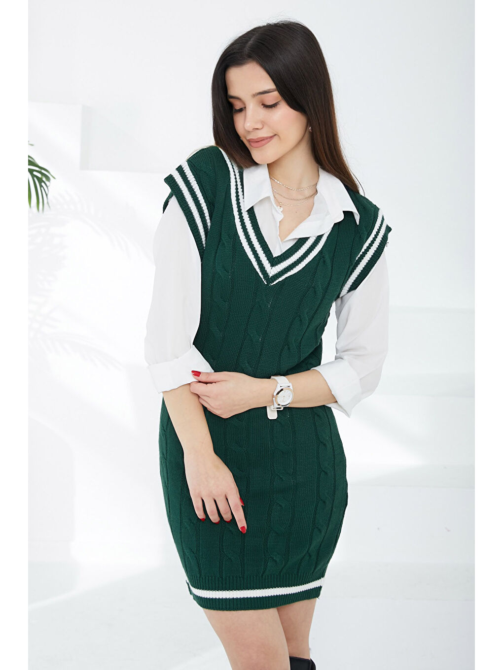 Yeşil Triko Süveter Elbise Zumrut - 26690