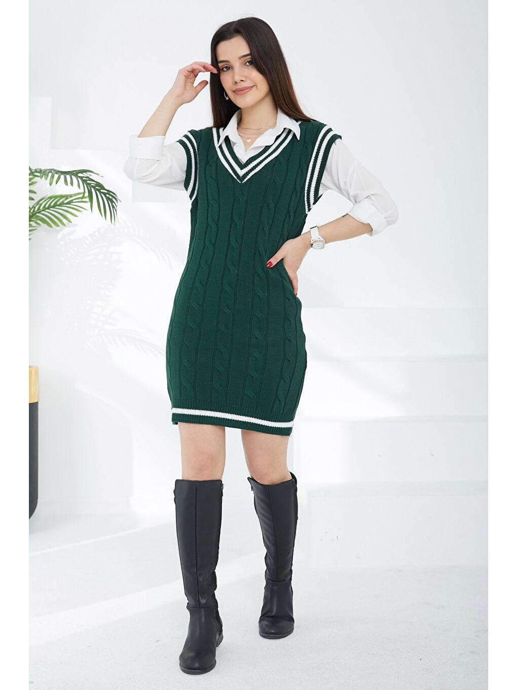 Yeşil Triko Süveter Elbise Zumrut - 26690-1