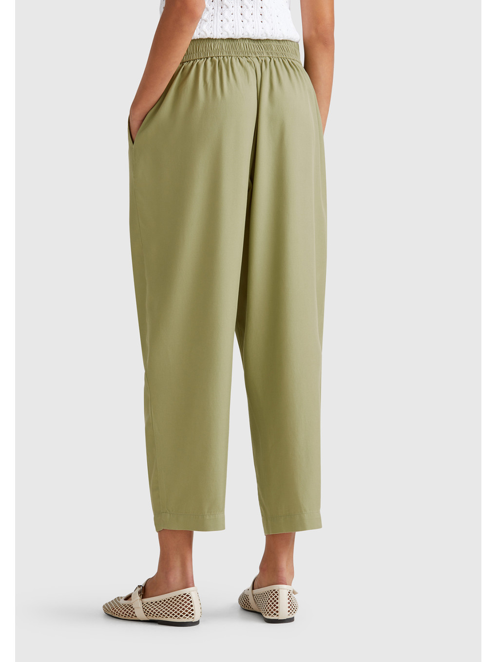 Gri Kadın Adaçayı Yeşili %100 Liyosel Beli Lastikli Balon Fit Pantolon-2