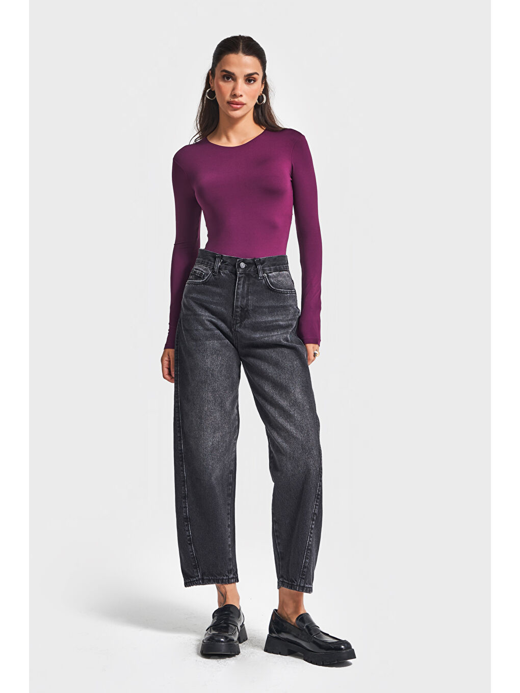 Gri Kadın Koyu Füme Renk Venüs 2w5-1 Carrot Fit Rahat Kesim %100 Pamuk Denim Jean