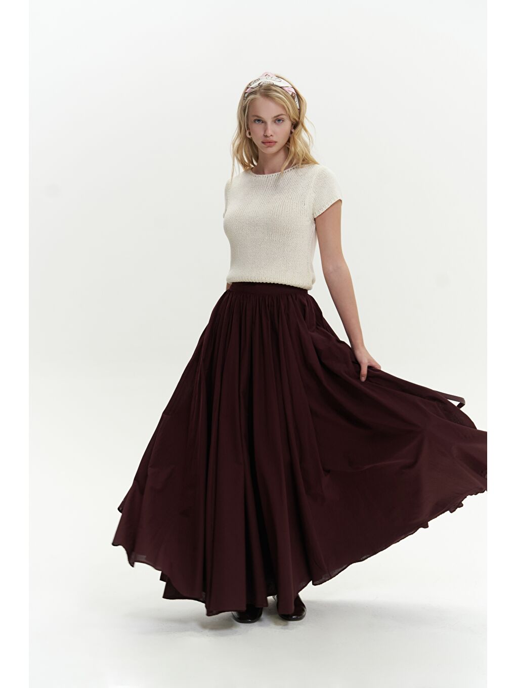 Faylinn Pileli Uzun Bordo Etek-2