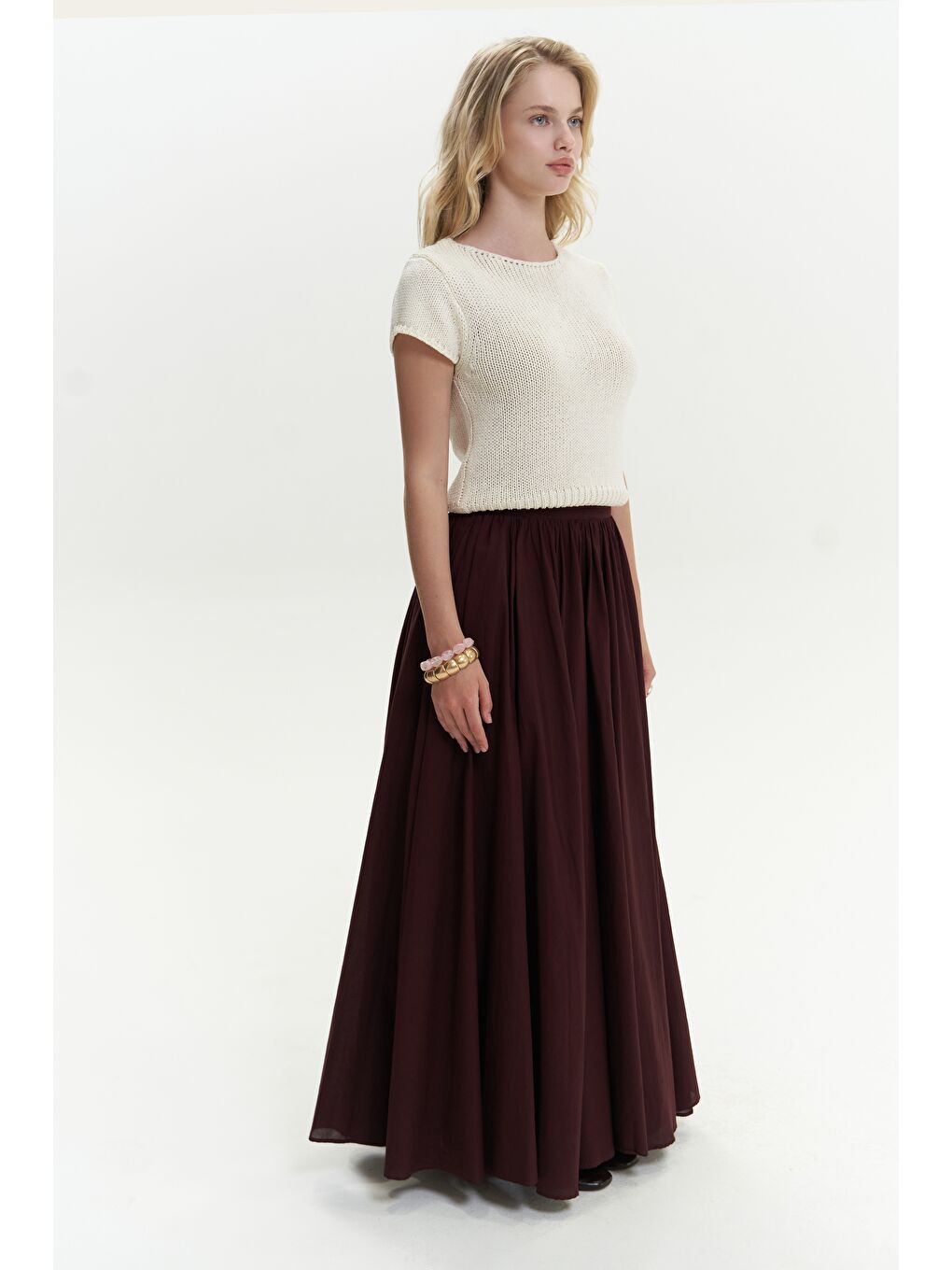 Faylinn Pileli Uzun Bordo Etek-4