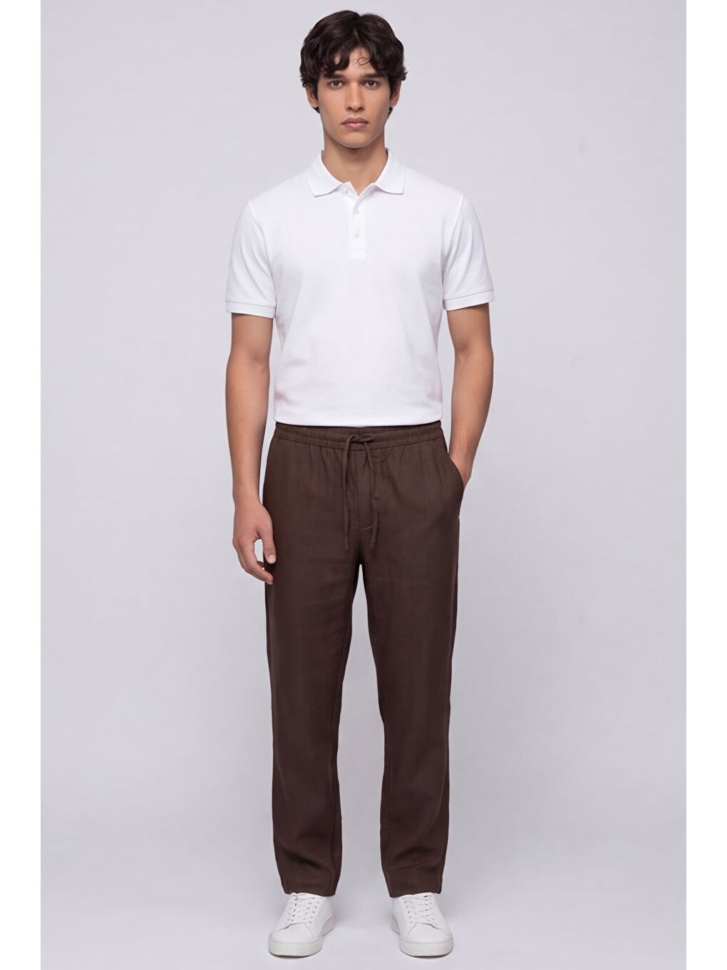 Kahverengi Erkek Kahve Normal Kesim Regular Fit %100 Pamuk Yan Cep Bel Lastikli Pantolon-1