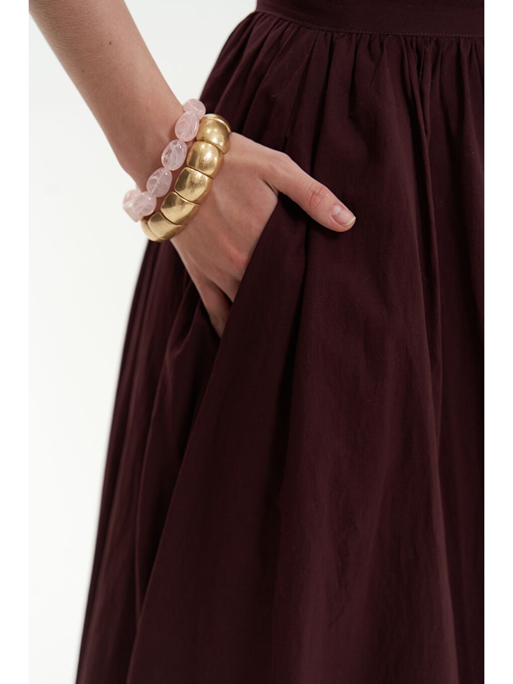 Faylinn Pileli Uzun Bordo Etek-5