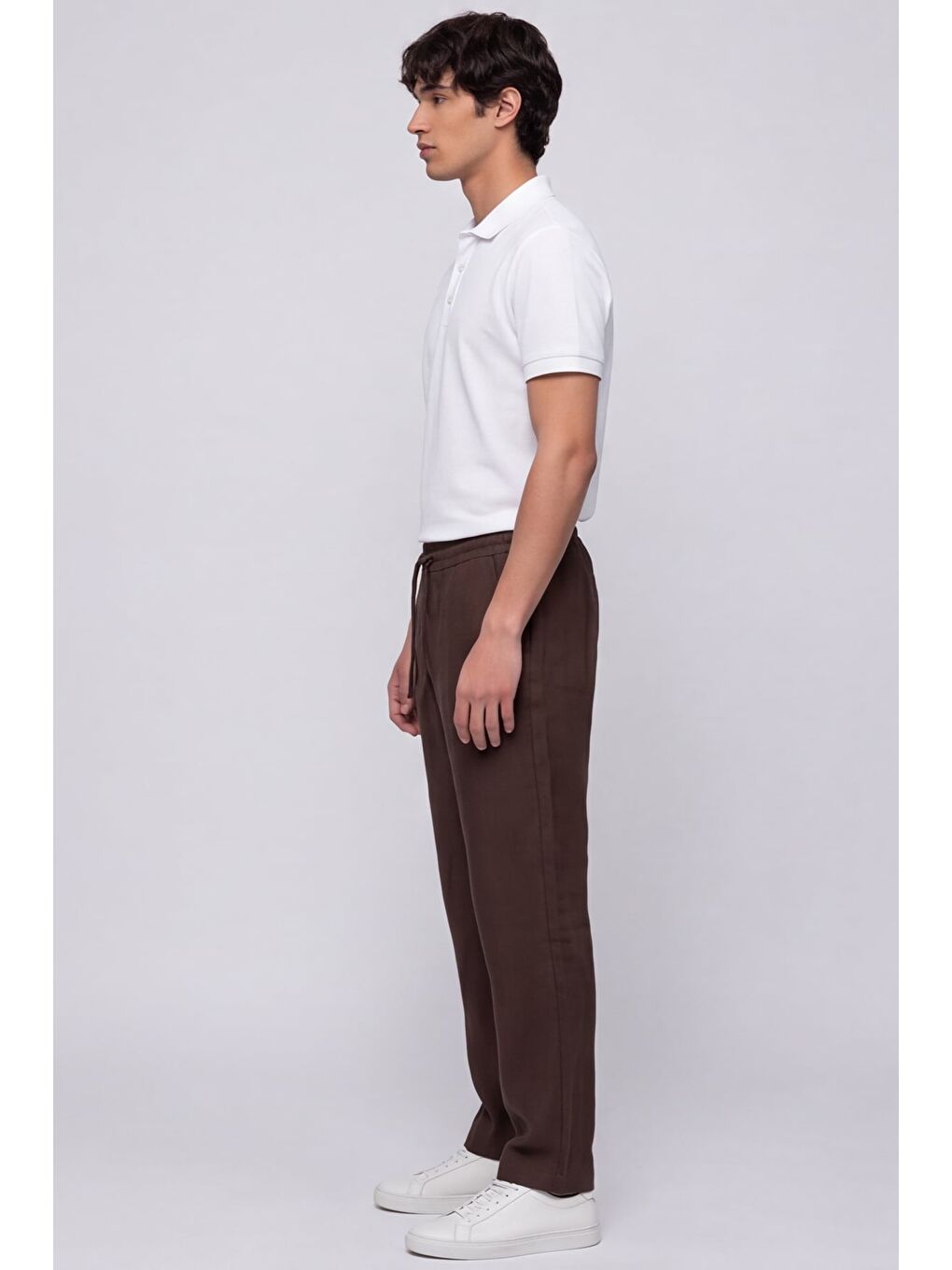 Kahverengi Erkek Kahve Normal Kesim Regular Fit %100 Pamuk Yan Cep Bel Lastikli Pantolon-2
