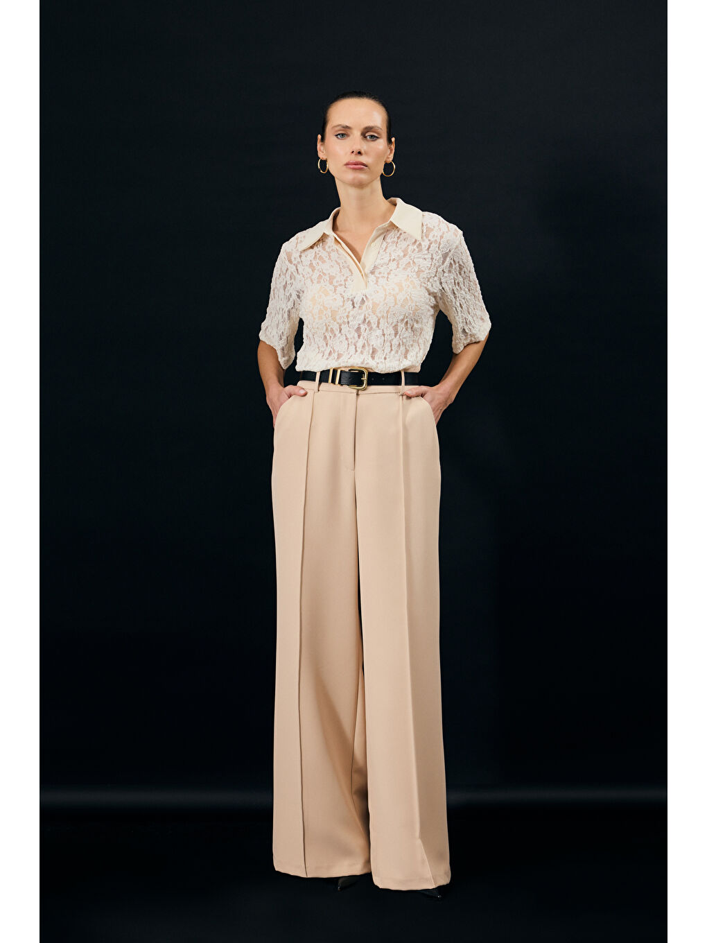 Kemer Detaylı Pantolon - Bej