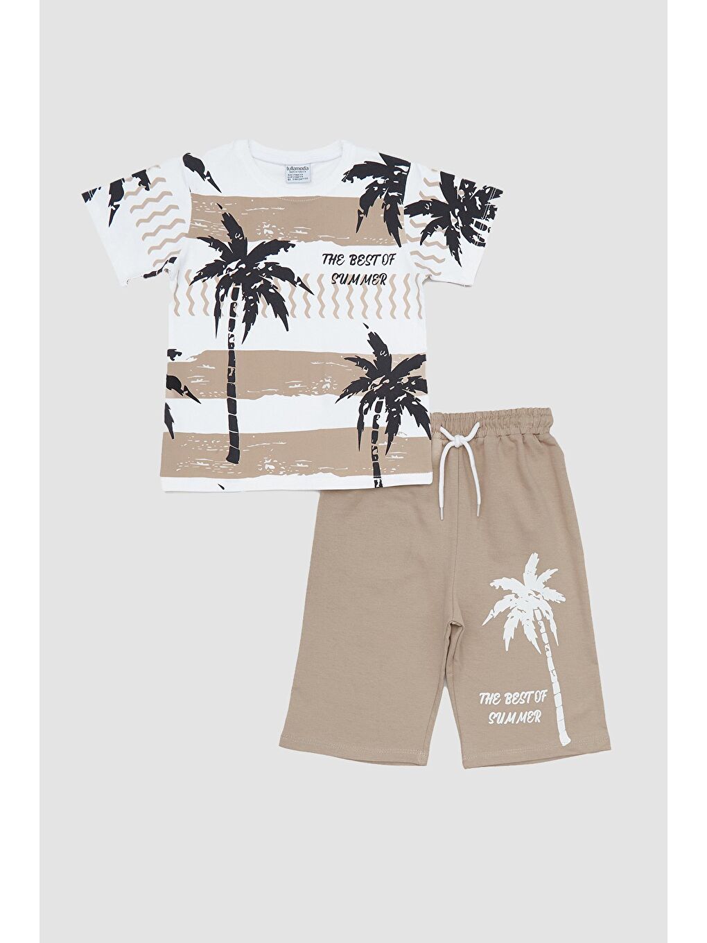 Bej Palmiye Baskılı Kaprili Erkek Çocuk Takım