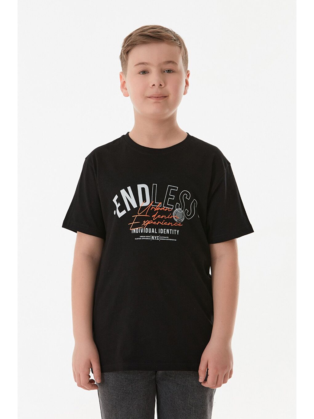 Siyah Endless Yazı Baskılı Erkek Çocuk Tişört-4