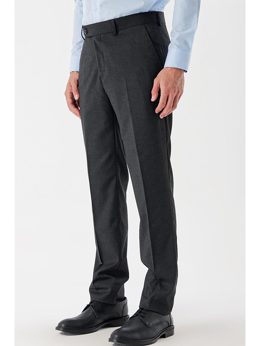 Koyu Antrasit Esnek Yandan Cepli Slim Fit Classic Erkek Pantolon 1003235122-1